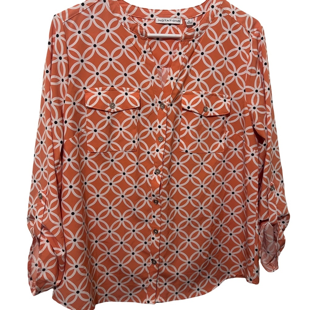 Notations Women's Orange Geometric Blouse